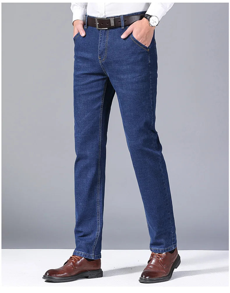 Men Light Luxury Stretch Slim Fit Comfortable Soft Pants Straight Casual Denim Trousers