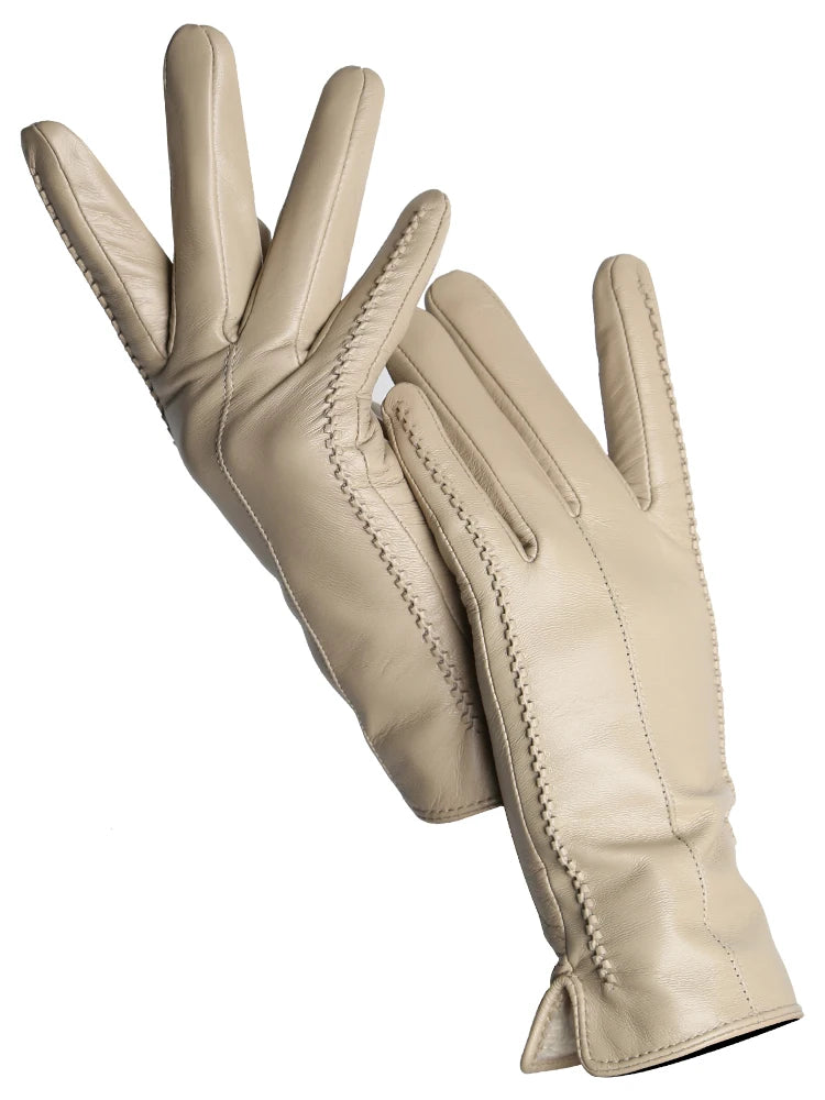 Women's Leather winter warm gloves with velvet thin touch screen