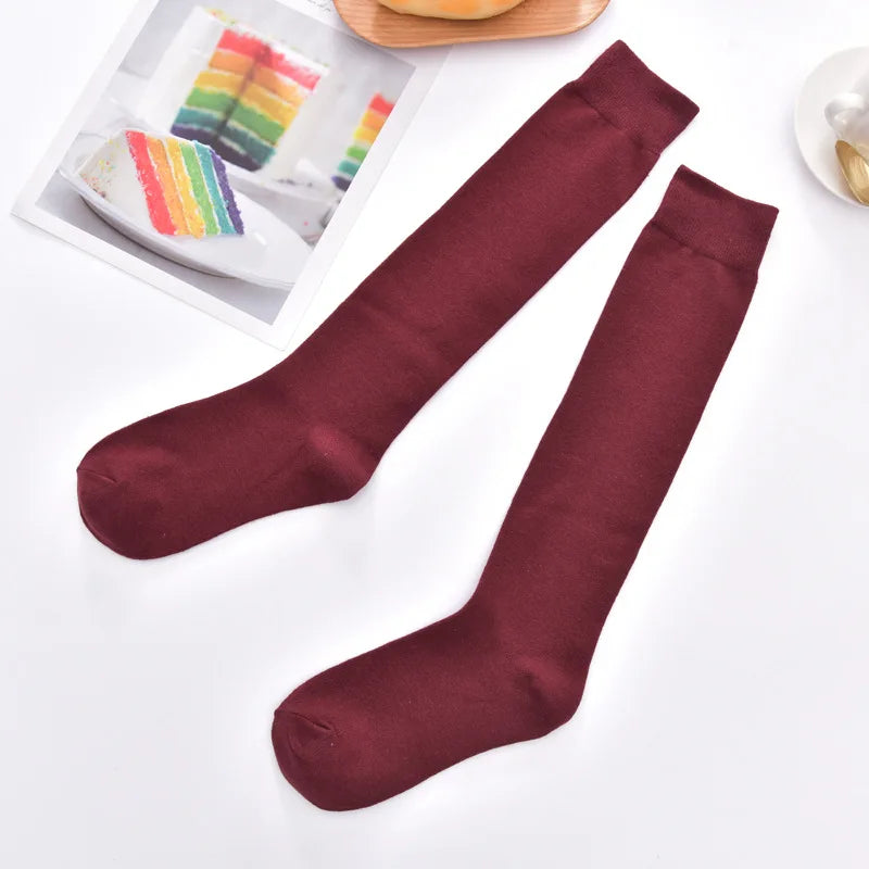 Women Cotton Knee High Solid Color Socks