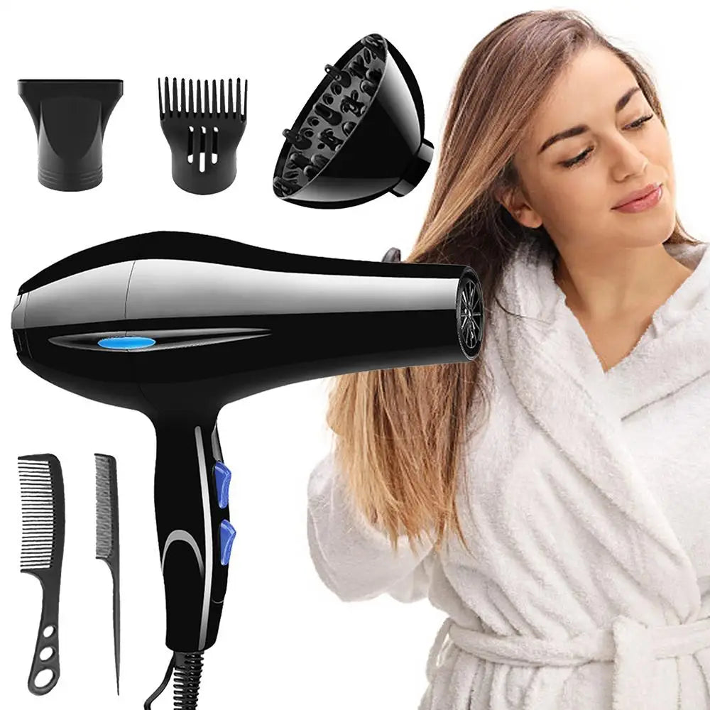 2200W Powerful Hair Dryer with Nozzle Tail Comb Flat