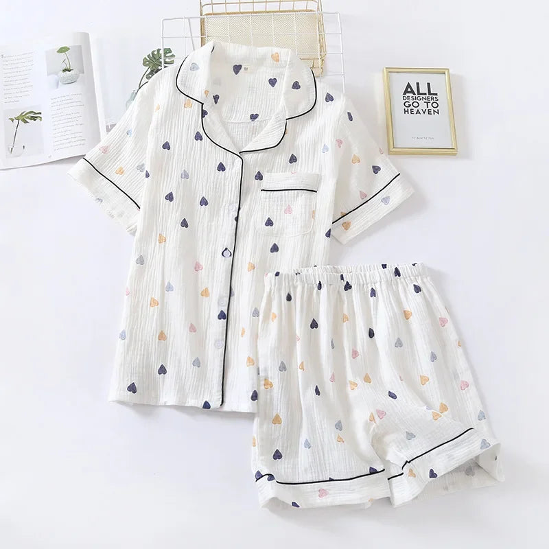Women heart shape cotton short sleeve pajamas set