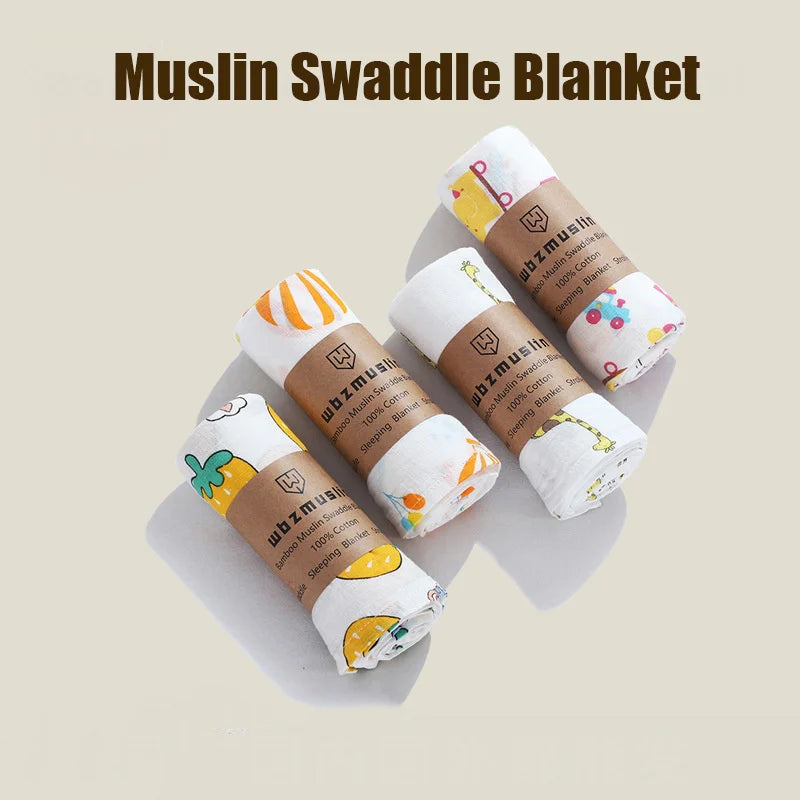110cm Baby Swaddle Blanket Wrap Burping Clothes Dual Layers Muslin Blankets Boy Girl Organic Soft Cotton