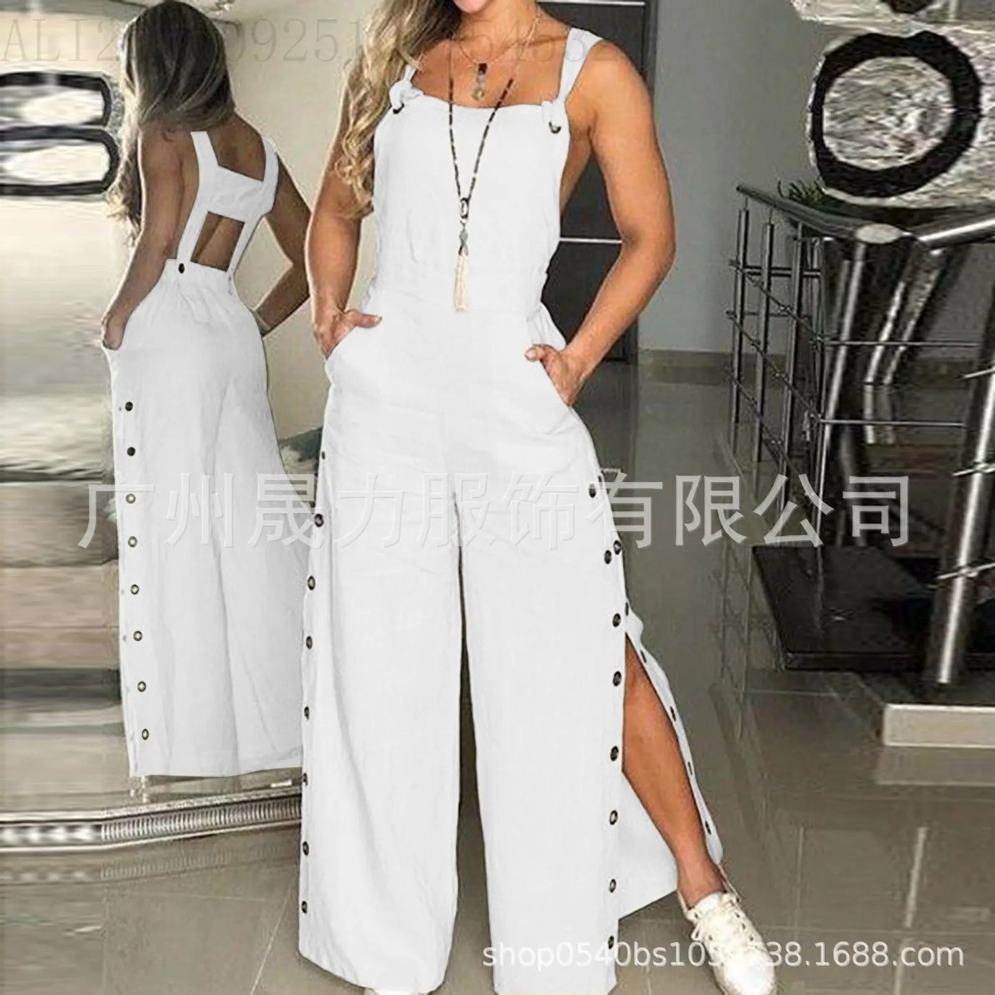 Women's Jumpsuit Solid Color Suspenders Sleeveless Wide Leg Straight Pants