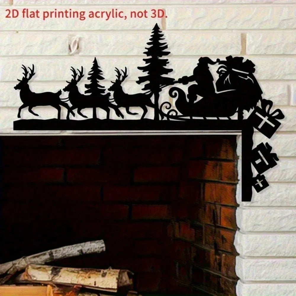 Santa & Reindeer Antlers Metal Wall Decor, 2D Flat Christmas Door Hanging, Festive Home Decor with Easy Installation