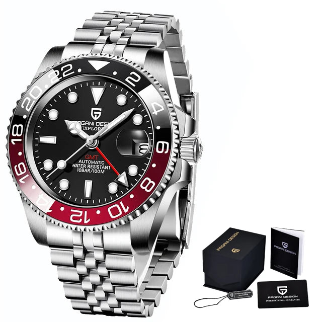 Luxury GMT Men's Mechanical Wristwatch Sapphire Glass Stainless Steel 100M Waterproof Automatic