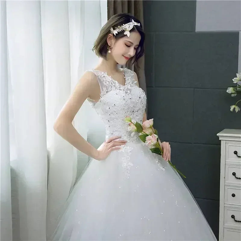 Plus Size Wedding Dress - V-Neck Sequined Ball Gown Customizable