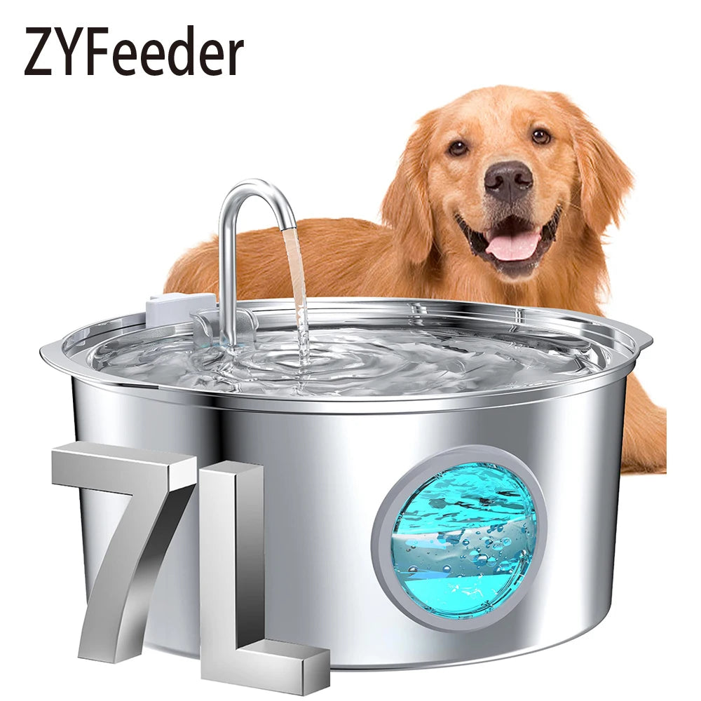 7L Large Capacity Stainless Steel Cat Water Fountain Dog Pet Automatic Water Feeder