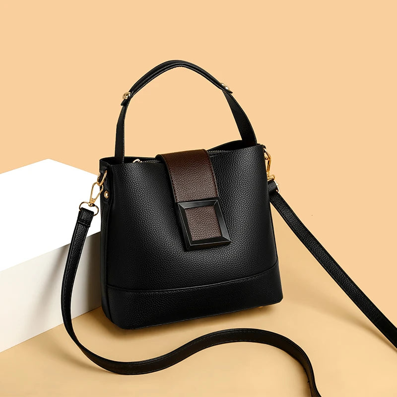 Solid Color Pu Decoration Elegant Hand-Held Bucket Bag