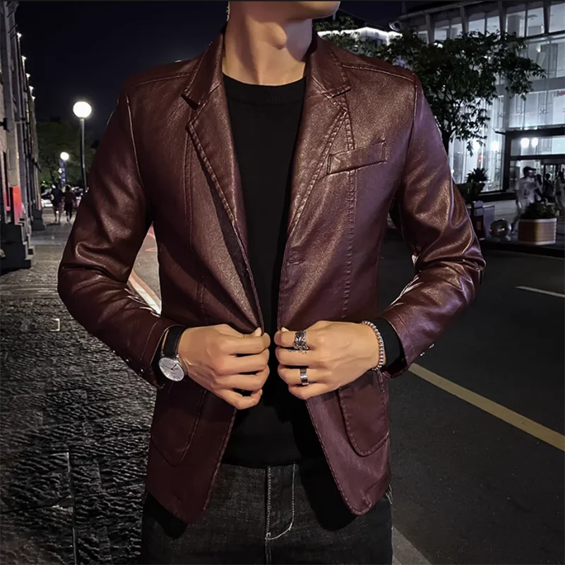 Men's Business Casual Leather Jacket Coats Large Size 5XL Slim Fit