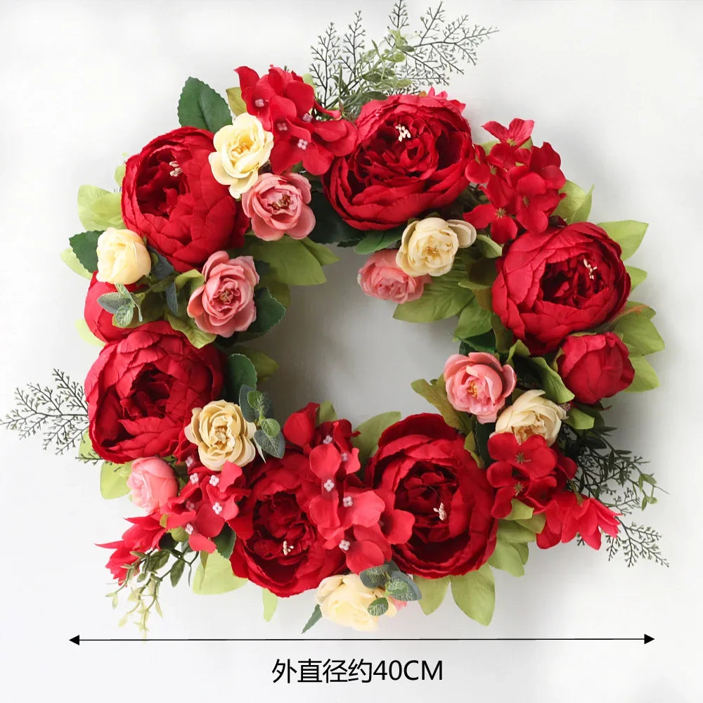 Home Decor Artificial Peony Front Door Wreath