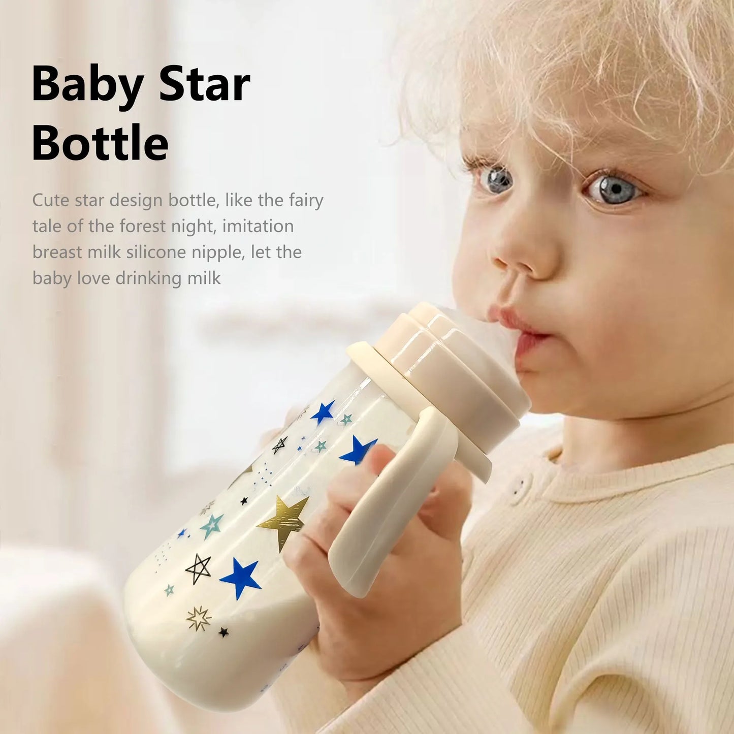 1PC 330ml large-capacity baby feeding bottle star PP wide diameter anti-fall lightweight ergonomic handle design