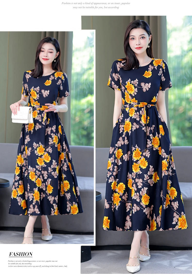 Women Summer Loose Casual O-neck Dresses Plus Size