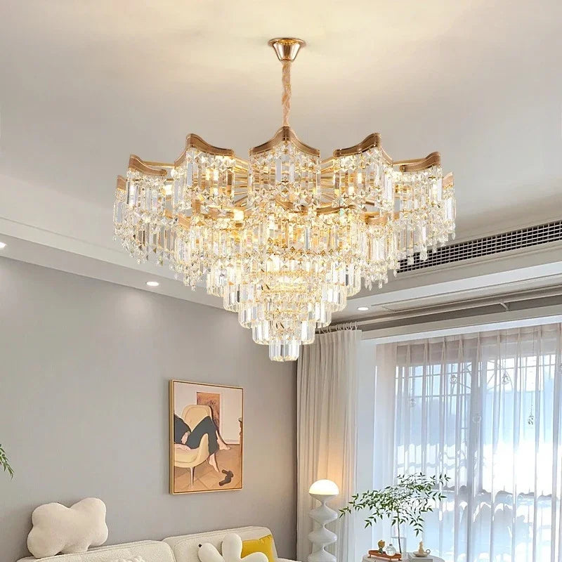 Luxury Stairs Large Crystal Hanging Lamp Chandeliers