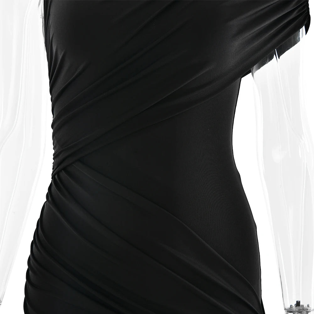 Irregular Round Neck Ruched Ribbon Women Dress