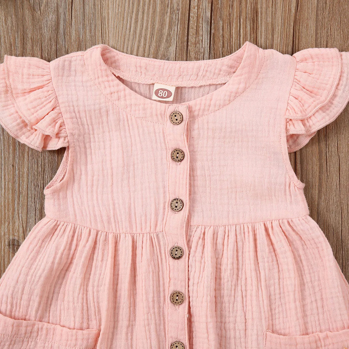 0-6Years Toddler Kid Baby Girl Summer Dress Ruffles Sleeves Cotton Button Pocket Dress Sundress