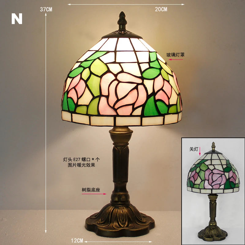 Mediterranean Baroque Retro Style Stained Colorful Handmade Glass Table Lamp E27