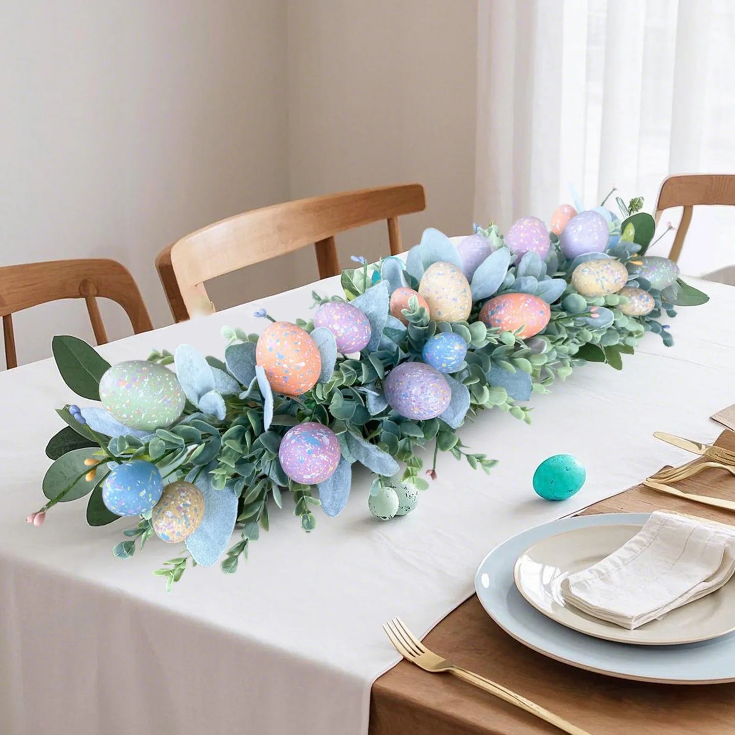 Bow Ribbon Easter Eggs Wreath Front Door Decor