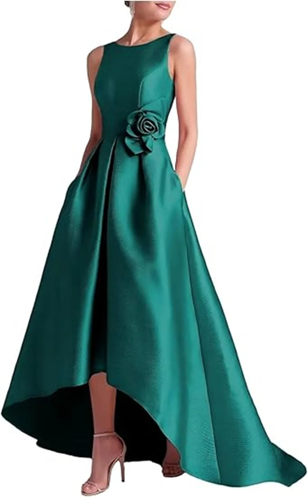 Customized High Low Satin Dresses Wedding Guest Mother of the Bride With Pocket Sleeveless Party Evening Gown