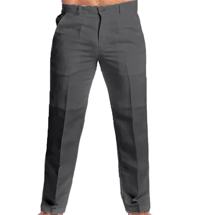 Men's Linen Slant Pocket Straight Solid Color Comfortable Breathable Daily Casual Pants