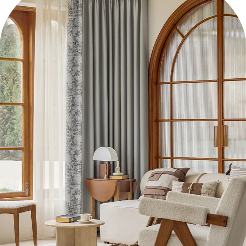 French Pastoral Style Blackout Curtains Light Luxury Bedroom Minimalist Living Room Bay Window Drapes 100% Polyester Home Balcony