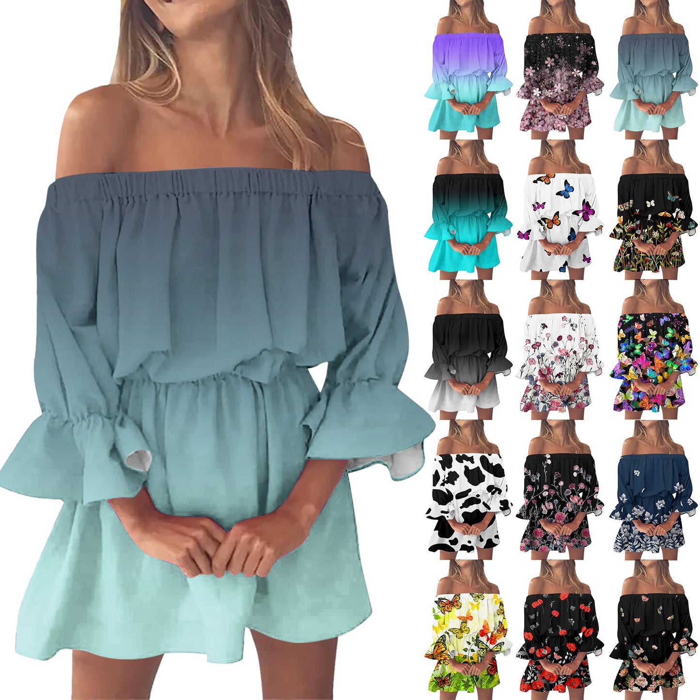 Elegant Summer Print Off Shoulder Dress for Women