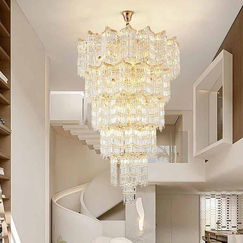 Luxury Stairs Large Crystal Hanging Lamp Chandeliers