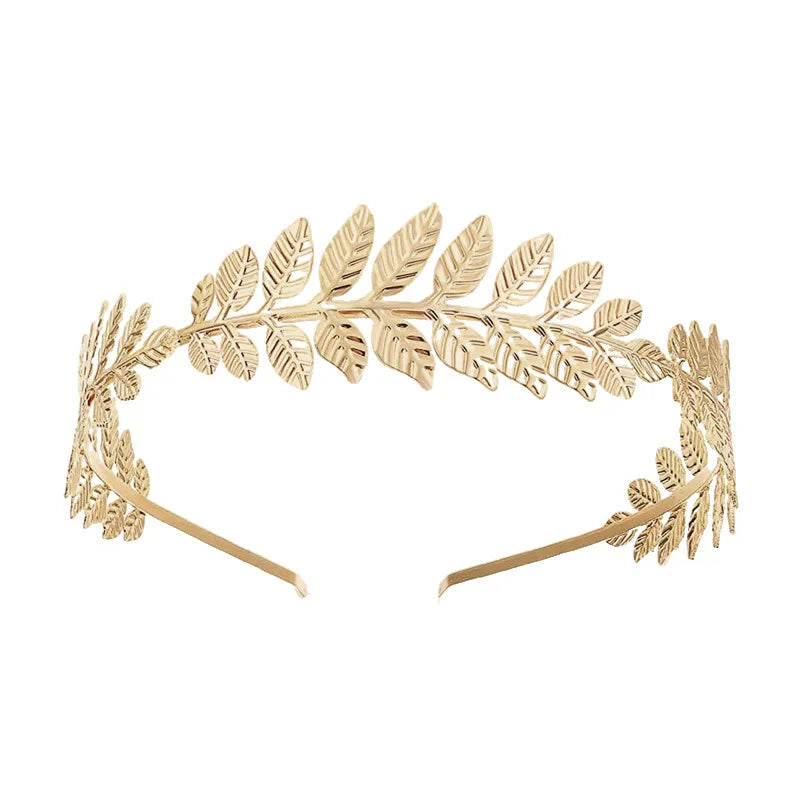 European and American new fashion personality golden leaf pearl headband bridal crown baroque party headgear