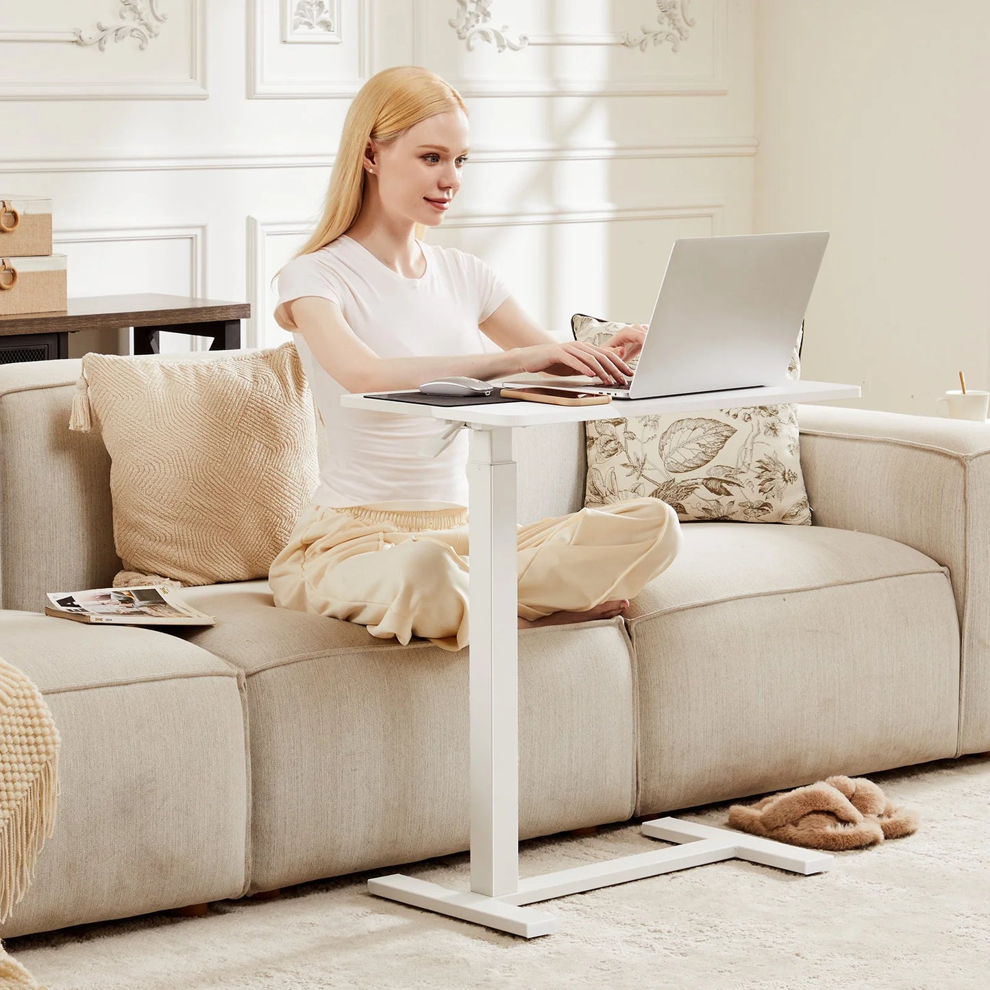 Mobile Standing Desk Table with Hidden Wheels Adjustable Height