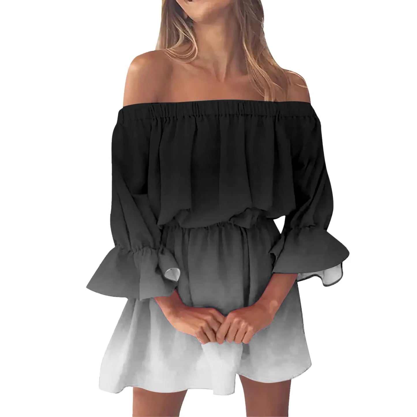 Elegant Summer Print Off Shoulder Dress for Women