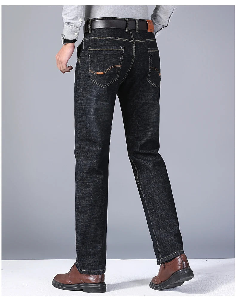 Men Light Luxury Stretch Slim Fit Comfortable Soft Pants Straight Casual Denim Trousers