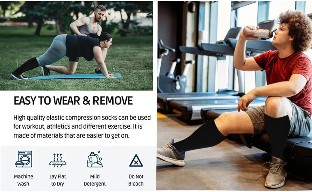 1 Pair 2XL-7XL Large Size Compression Socks for Women and Men 20-30 MmHg Wide Calf Knee Stockings for Sports Running Yoga