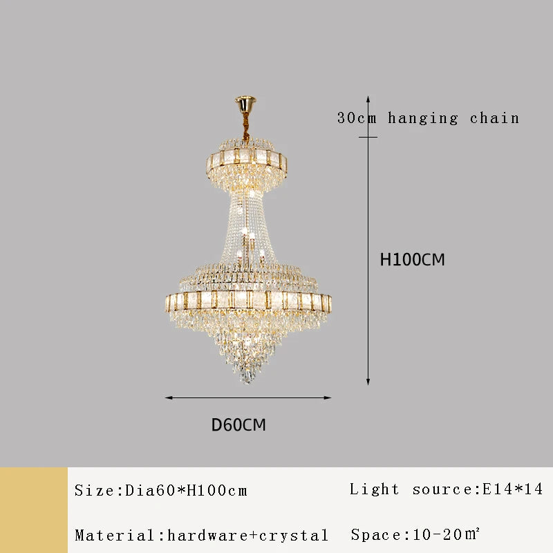 Luxury Gold Large Crystal Chandelier Nordic Home Decoration Led High-end Hanging Lamp