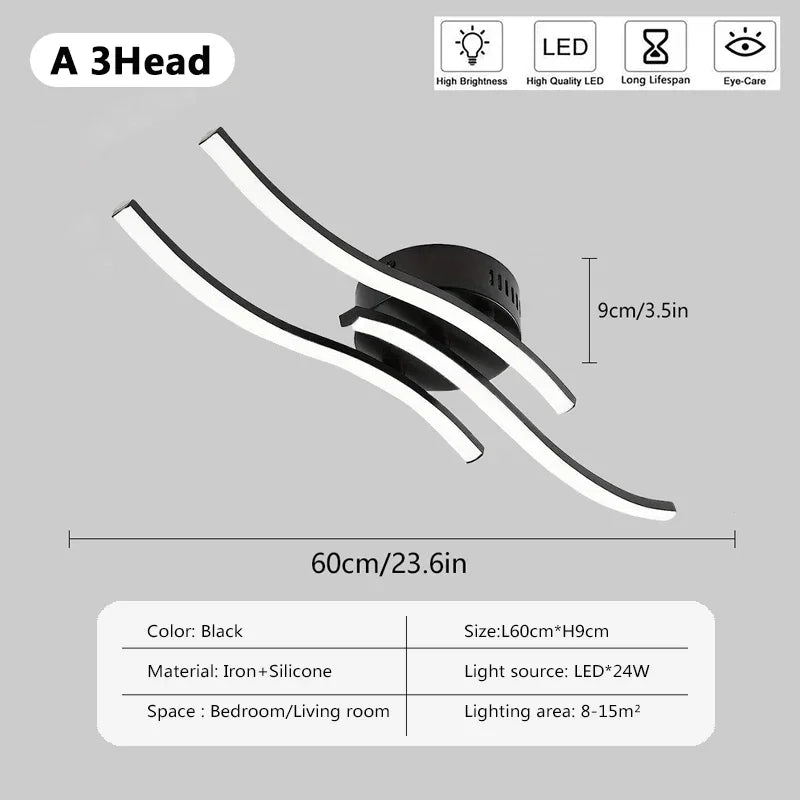 Modern LED Indoor Ceiling Light Long Wave Lamp Home Decoration