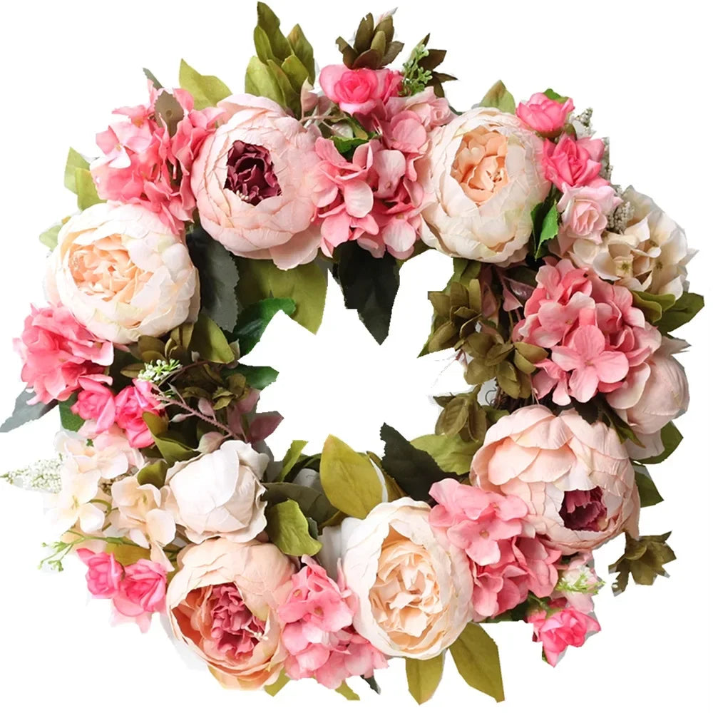 Home Decor Artificial Peony Front Door Wreath
