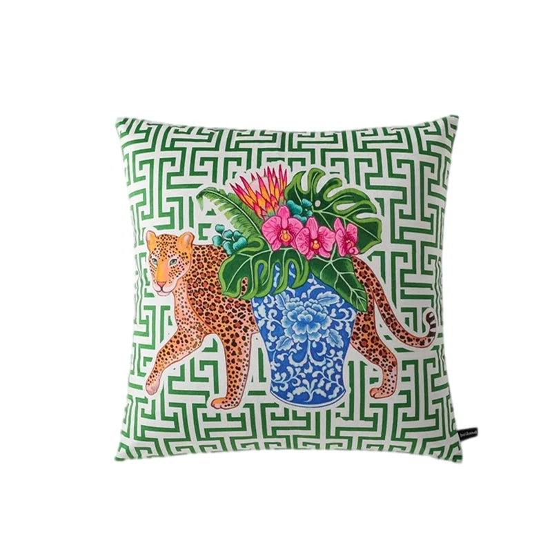 Tiger Home Cushion Velvet Cover Cheetah With Ginger Jar Decorative Pillow Case