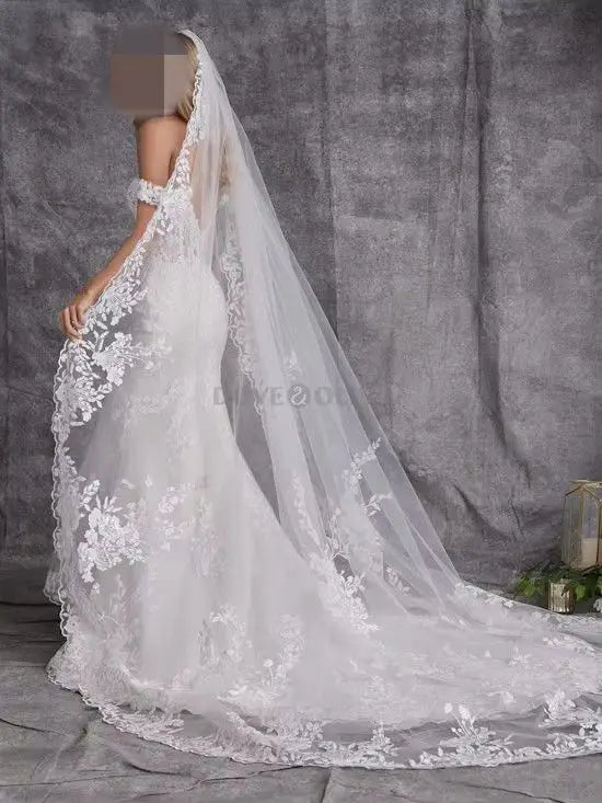 Luxury Bridal Wedding Veils One Layer with Comb Cathedral Length Bride Veils