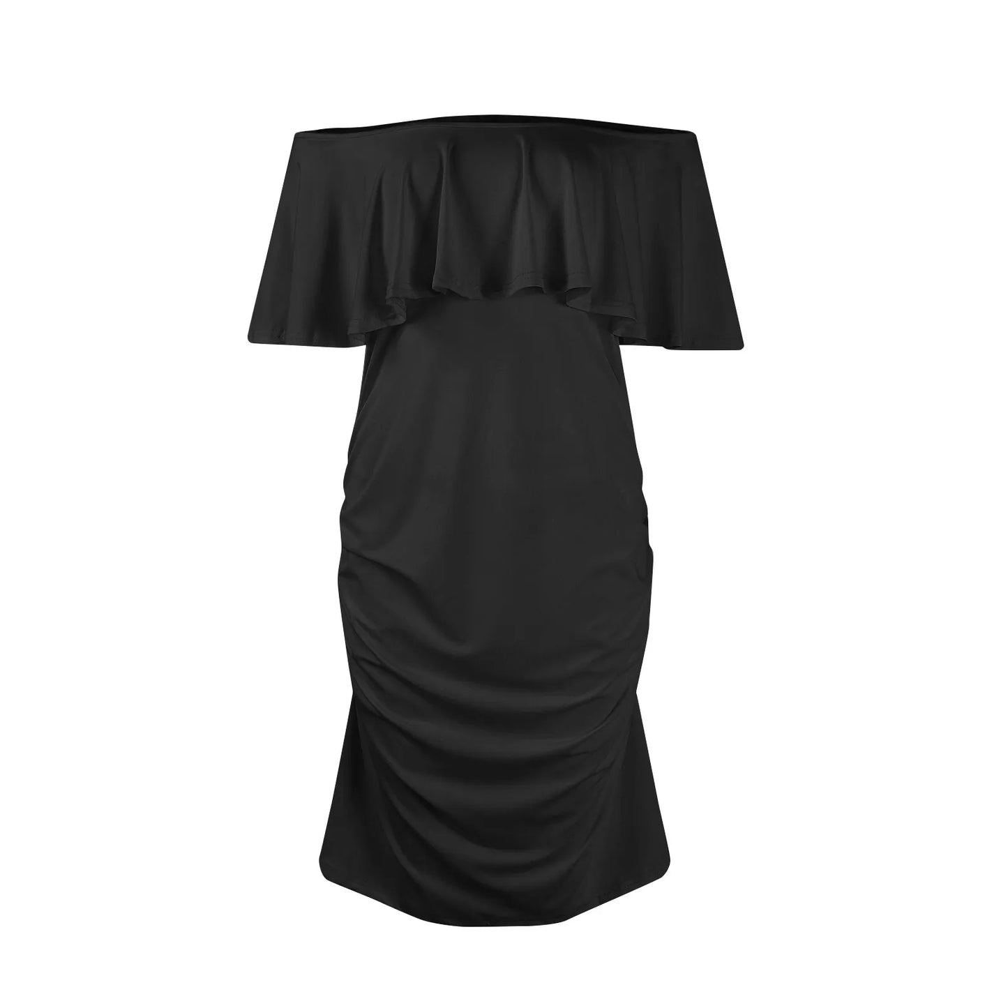Maternity Dress Short Sleeve Slash Ruffles
