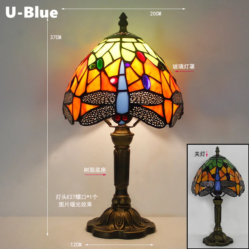 Mediterranean Baroque Retro Style Stained Colorful Handmade Glass Table Lamp E27