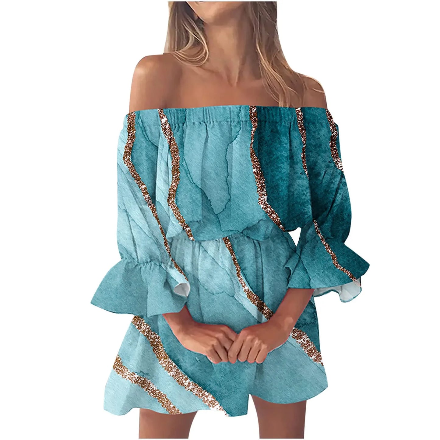 Elegant Summer Print Off Shoulder Dress for Women