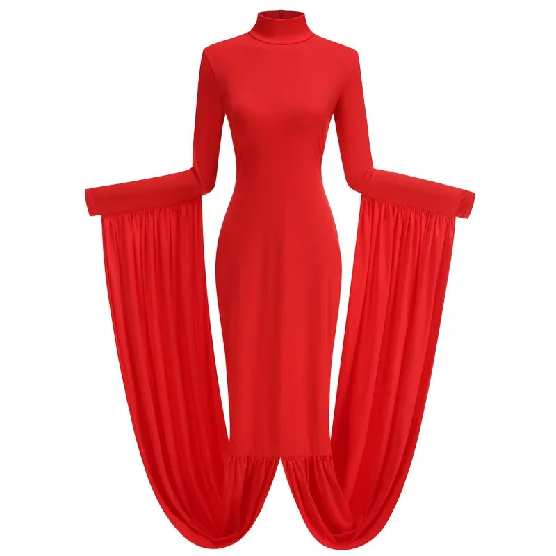 Elegant Women Sexy Long Sleeve Slim Fit Dress High Collar Knee Length