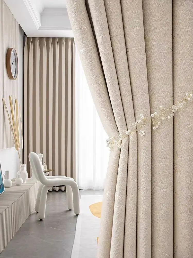 Customized Lightning Jacquard Thickened Chenille Blackout Curtains for Living Room Bedroom French Window