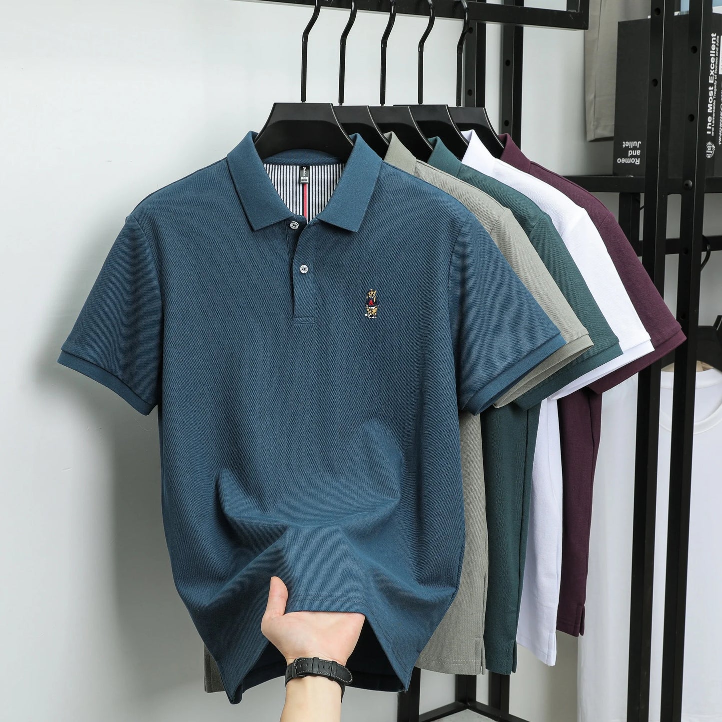 100% cotton high-end brand men short sleeve polo shirt cartoon bear embroidery comfort texture skin friendly breathable T-shirt