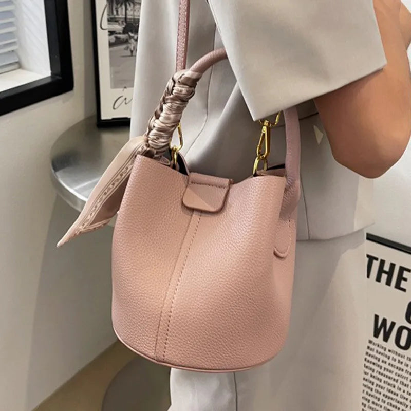 High-Grade Textured Mini Bucket Bags Soft Leather Crossbody Bag