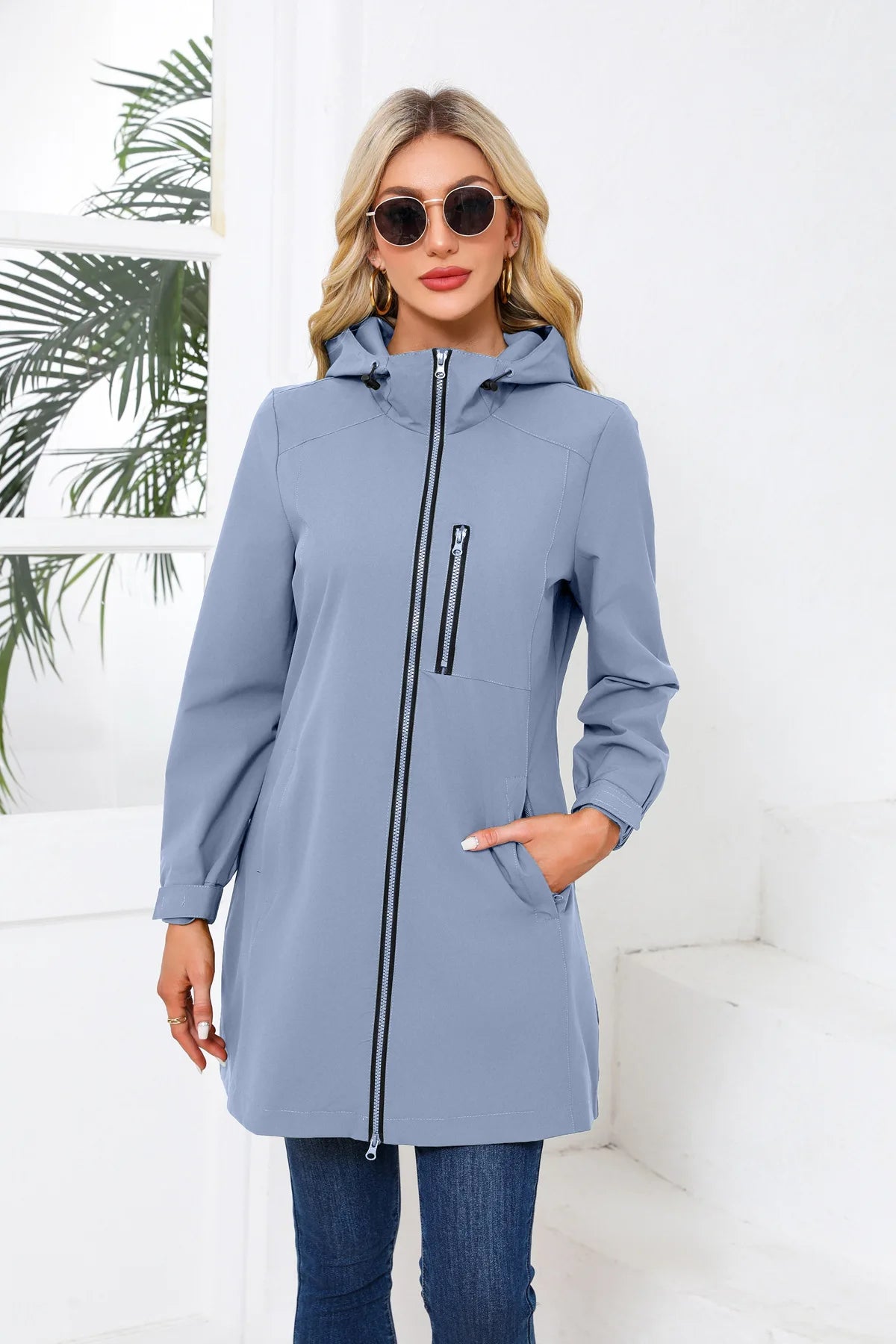Spring Women's Hooded Long Jacket, Size S-3XL