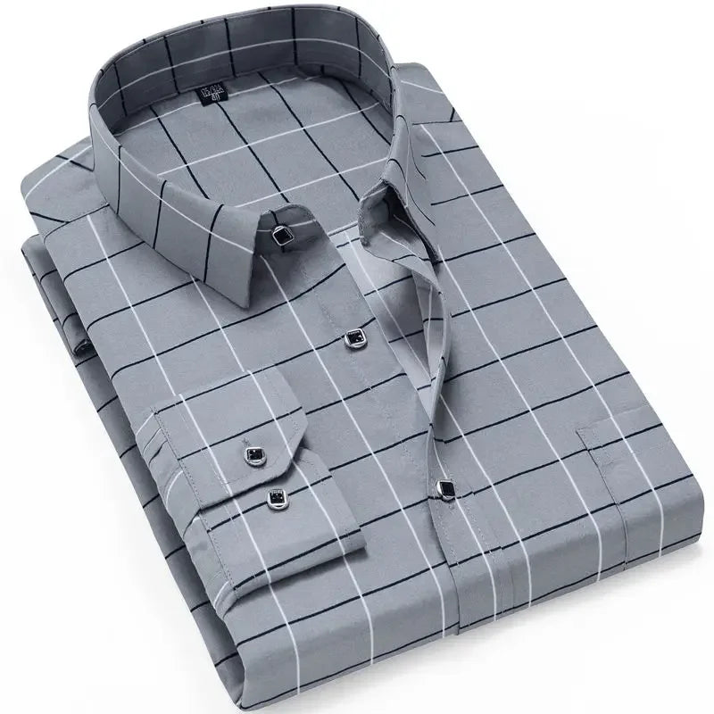 Men's Casual Shirt Long Sleeved Cotton Comfortable Breathable Plaid Striped