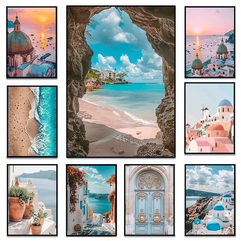 Santorini Modern Landscape Posters Prints Canvas
