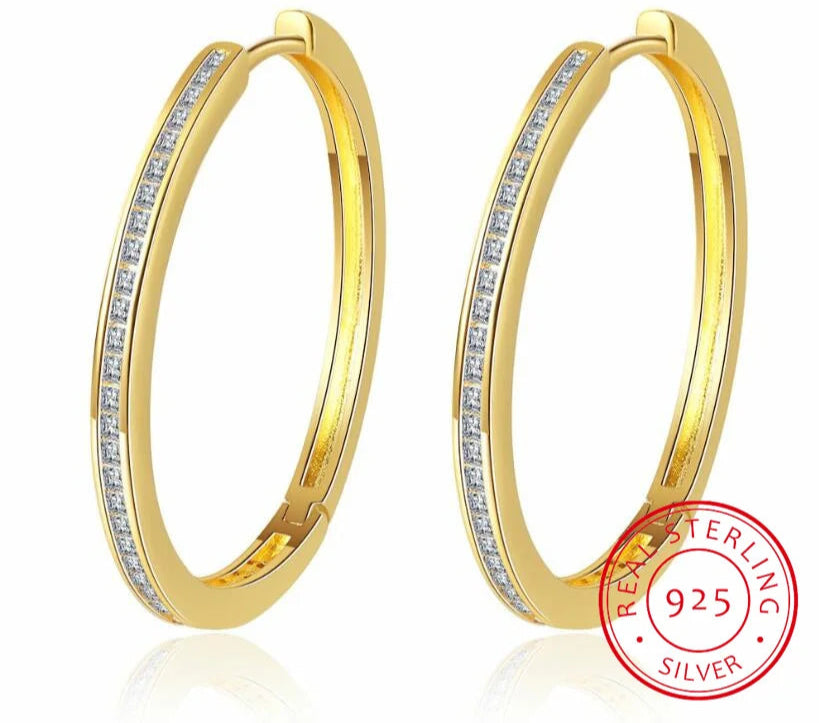 Princess Cut Moissanite Diamond Hoop Earring 925 Sterling Silver 18k Gold Sparkling Fine Jewelry