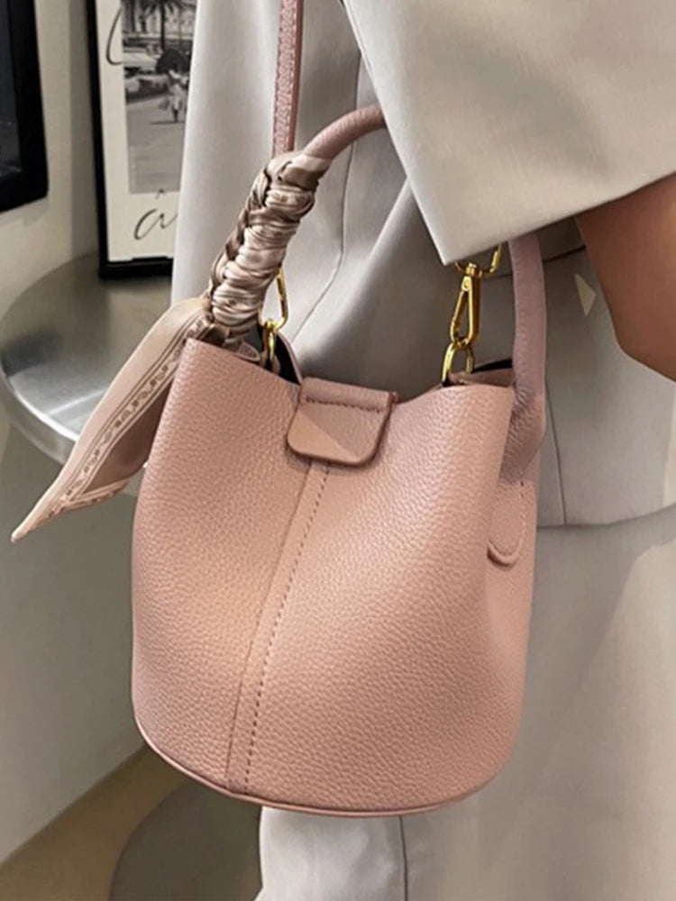 High-Grade Textured Mini Bucket Bags Soft Leather Crossbody Bag