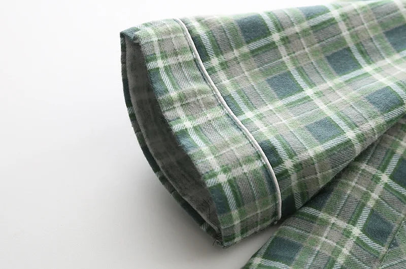 Spring Autumn Winter Long-sleeved Men's Trousers Pajama Set Suits Brushed Cloth Cotton Plaid