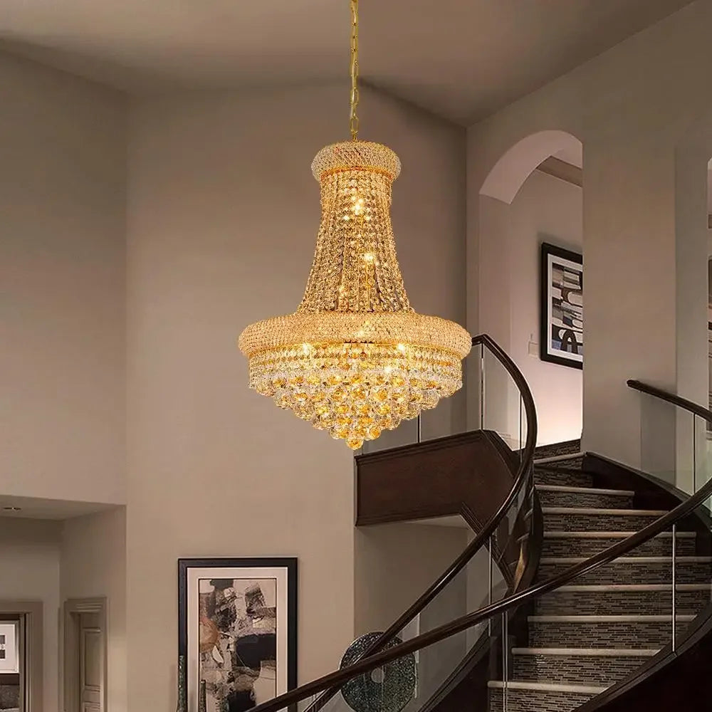 Luxury Empire Gold Lighting Crystal Chandelier Fixture 12 Lights Entryway Dining Room